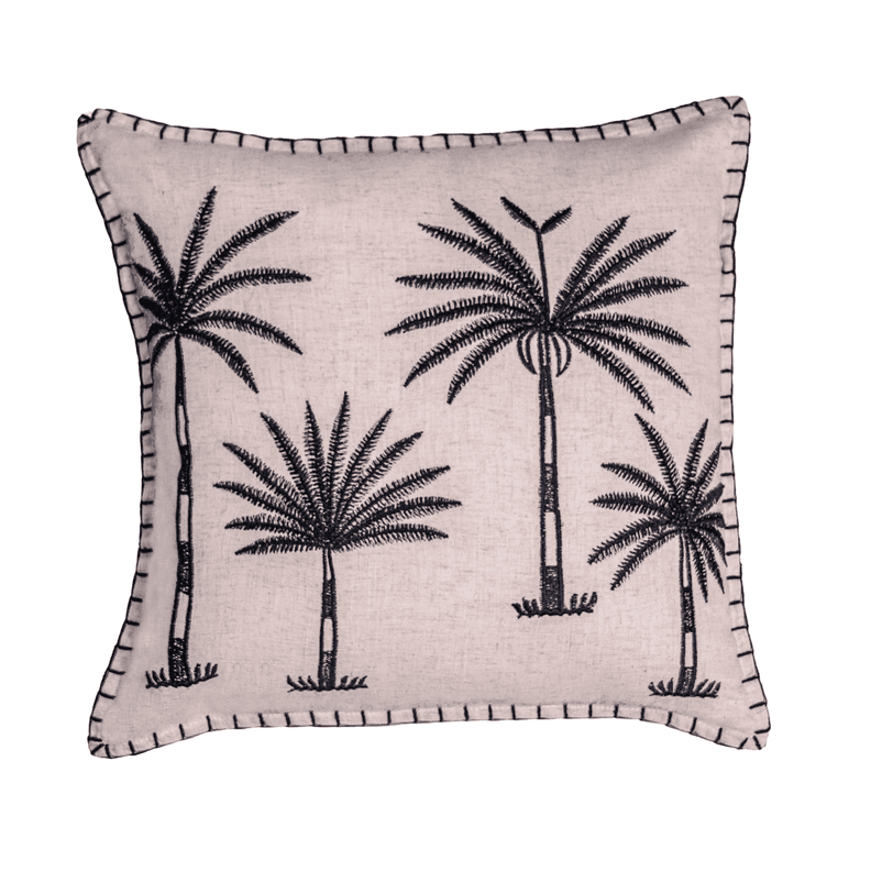 Palm Four Cushion Cover – Linen-Cotton Blend - Natural/Black