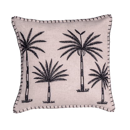 Palm Four Cushion Cover – Linen-Cotton Blend - Natural/Black