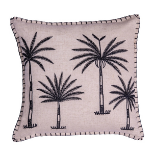 Palm Four Cushion Cover – Linen-Cotton Blend - Natural/Black