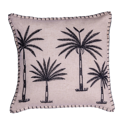 Palm Four Cushion Cover – Linen-Cotton Blend - Natural/Black