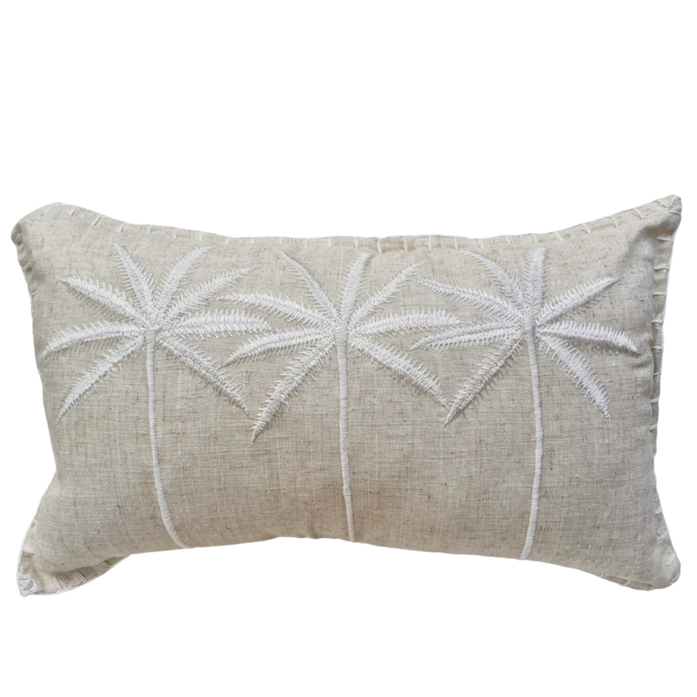 Palm Avenue Lumbar Cushion Cover – Linen-Cotton Blend - Natural/White