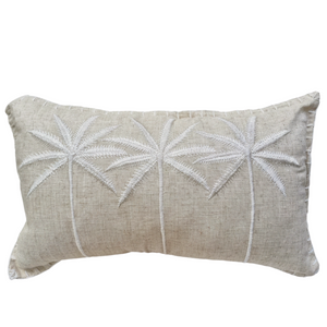 Palm Avenue Lumbar Cushion Cover – Linen-Cotton Blend - Natural/White
